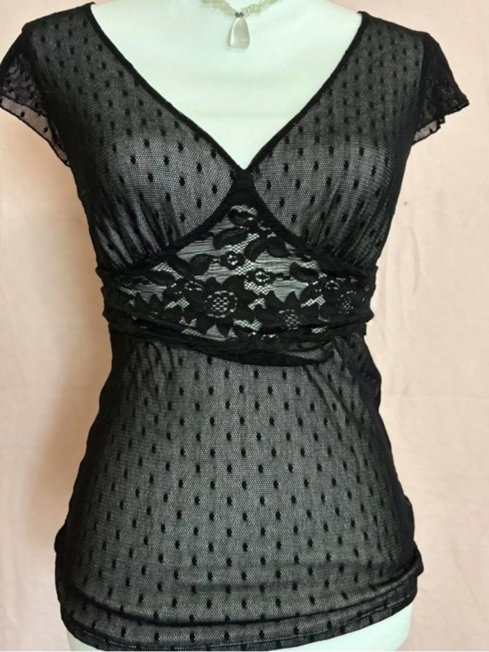 Sheer Lace-Panel Black Mesh Top - Women Intimates